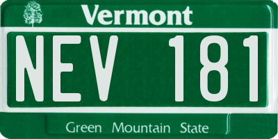 VT license plate NEV181