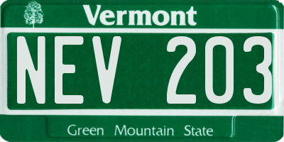 VT license plate NEV203