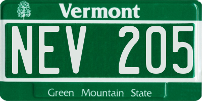 VT license plate NEV205