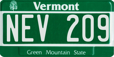 VT license plate NEV209