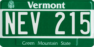 VT license plate NEV215