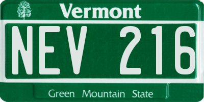 VT license plate NEV216