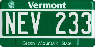 VT license plate NEV233