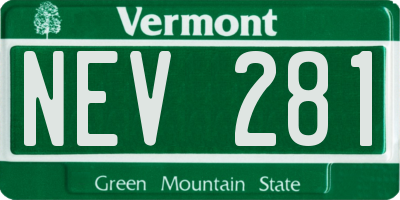 VT license plate NEV281