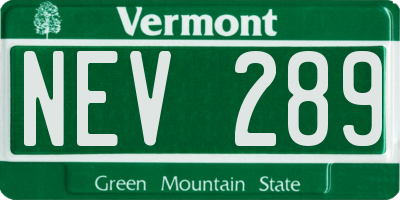 VT license plate NEV289