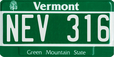 VT license plate NEV316