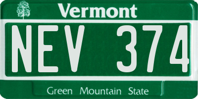 VT license plate NEV374