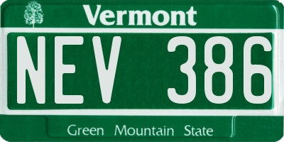 VT license plate NEV386
