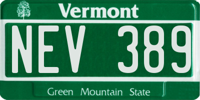 VT license plate NEV389