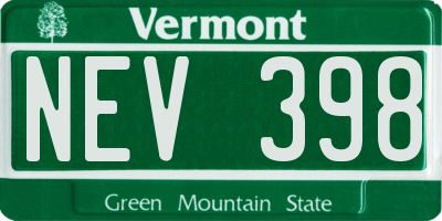 VT license plate NEV398