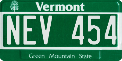 VT license plate NEV454