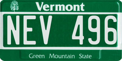 VT license plate NEV496
