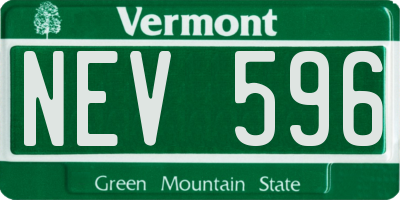 VT license plate NEV596
