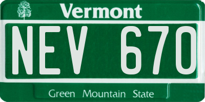 VT license plate NEV670