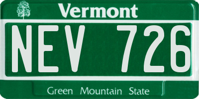 VT license plate NEV726