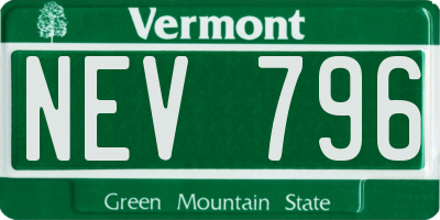 VT license plate NEV796