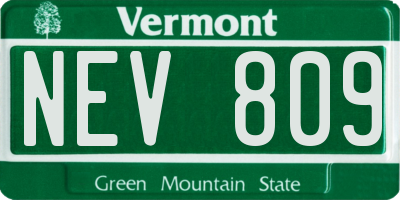 VT license plate NEV809