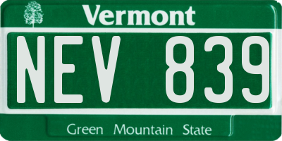 VT license plate NEV839