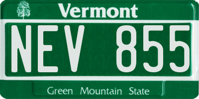 VT license plate NEV855