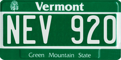 VT license plate NEV920