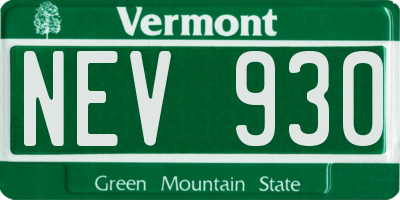 VT license plate NEV930