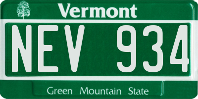 VT license plate NEV934