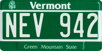 VT license plate NEV942