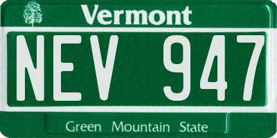 VT license plate NEV947
