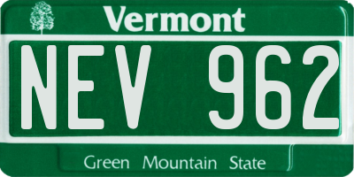 VT license plate NEV962