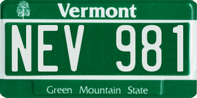VT license plate NEV981