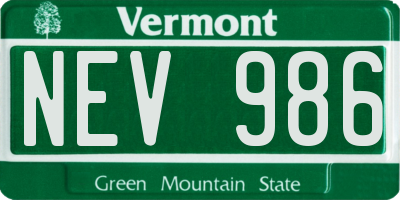 VT license plate NEV986