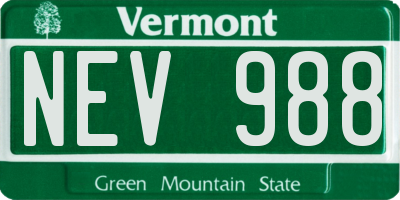 VT license plate NEV988