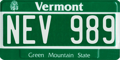 VT license plate NEV989