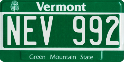 VT license plate NEV992