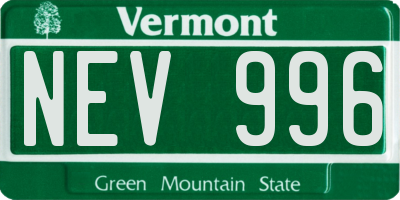 VT license plate NEV996