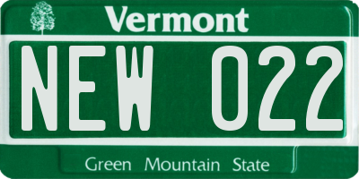 VT license plate NEW022