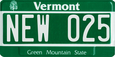 VT license plate NEW025