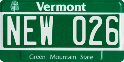 VT license plate NEW026