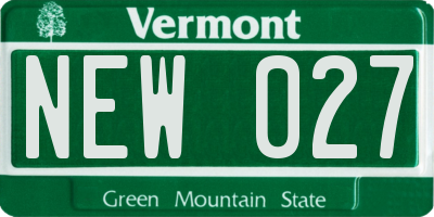 VT license plate NEW027
