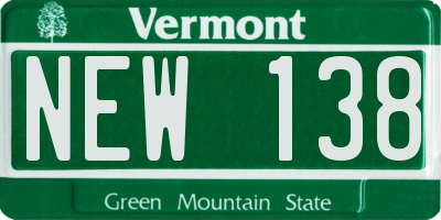 VT license plate NEW138