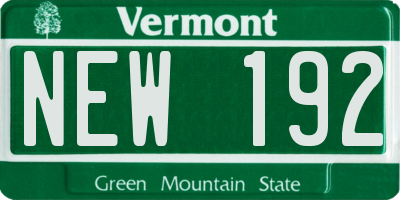 VT license plate NEW192