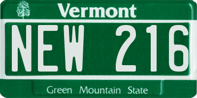 VT license plate NEW216