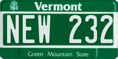 VT license plate NEW232