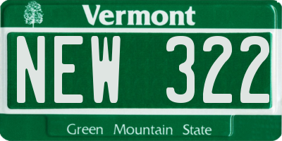 VT license plate NEW322