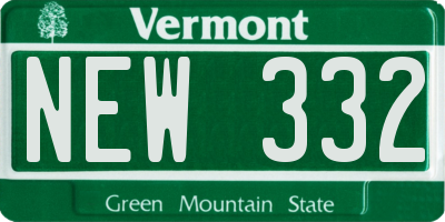 VT license plate NEW332