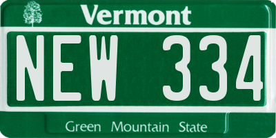 VT license plate NEW334