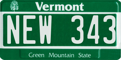VT license plate NEW343
