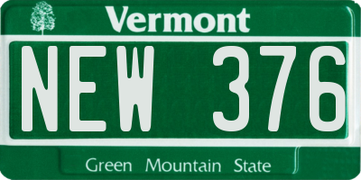VT license plate NEW376
