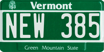 VT license plate NEW385