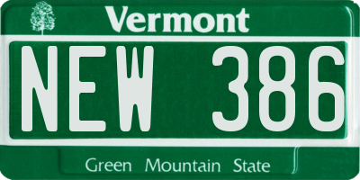VT license plate NEW386